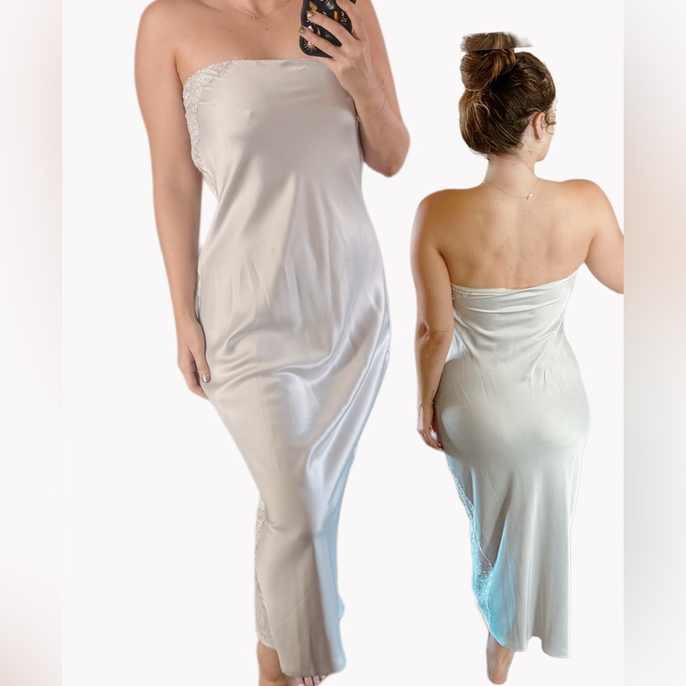 New Midi Dress in Bone Camila Coelho Strapless Satin Dress REVOLVE Sz small